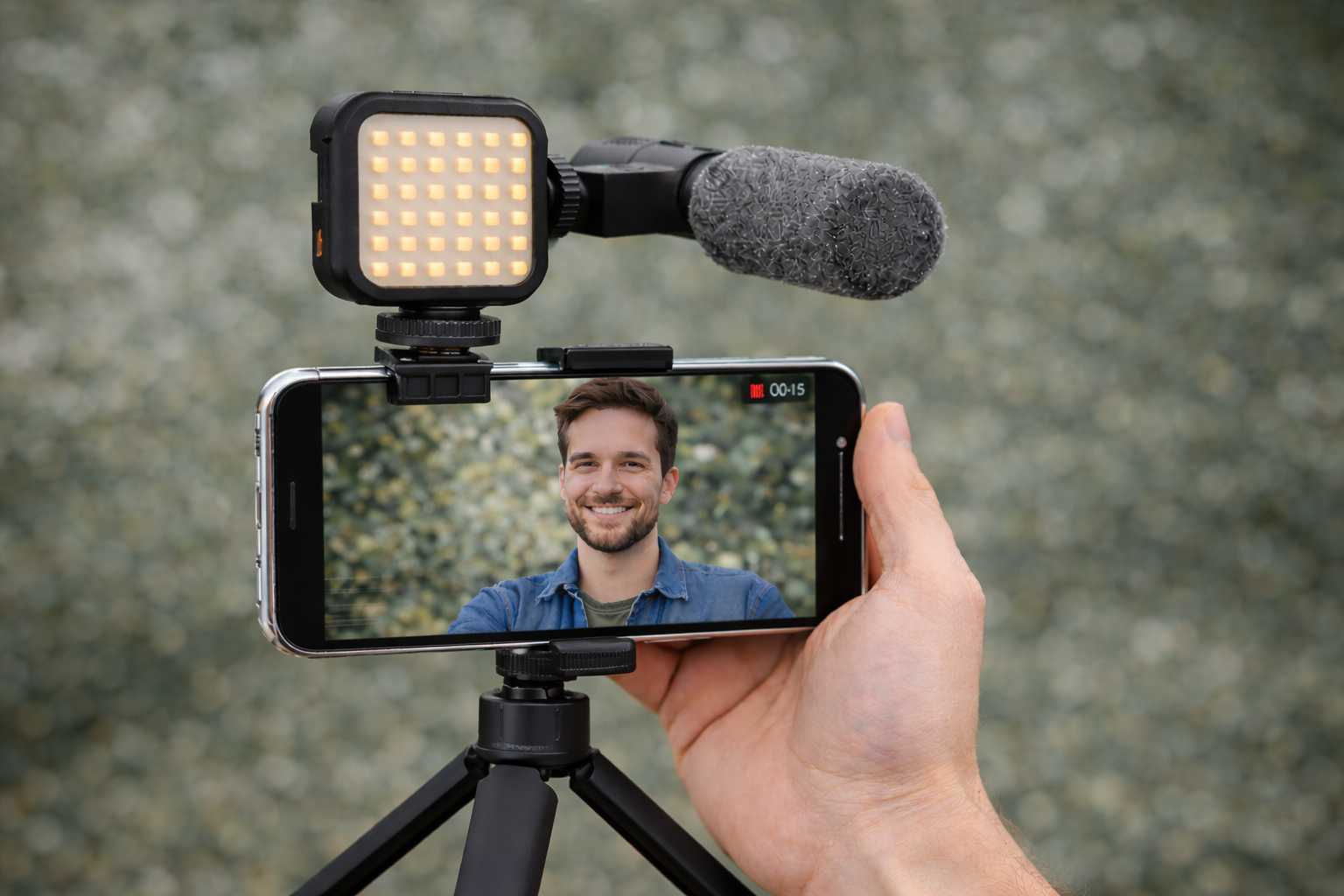 Kit de video y vlogging con trípode, luz LED y micrófono para móvil - Imagen 3